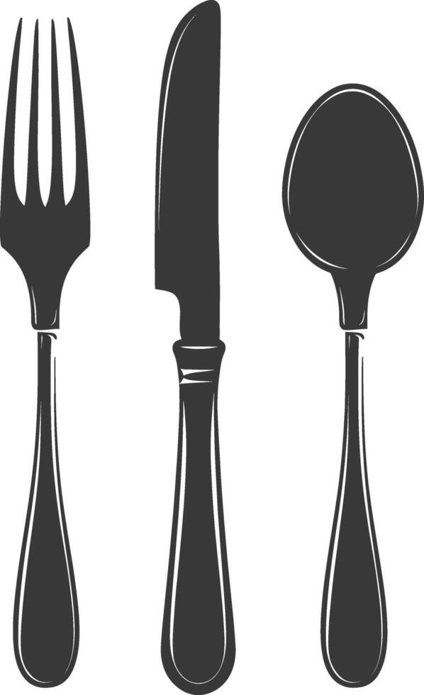 silhouette cutlery with fork spoon knife black color only vector