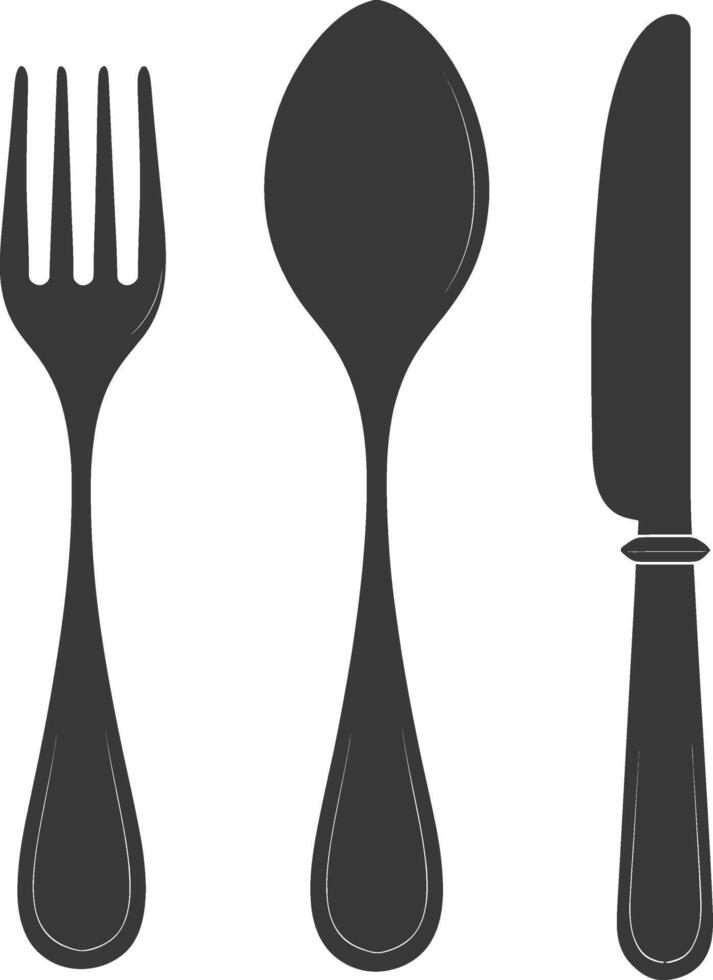 silhouette cutlery with fork spoon knife black color only vector