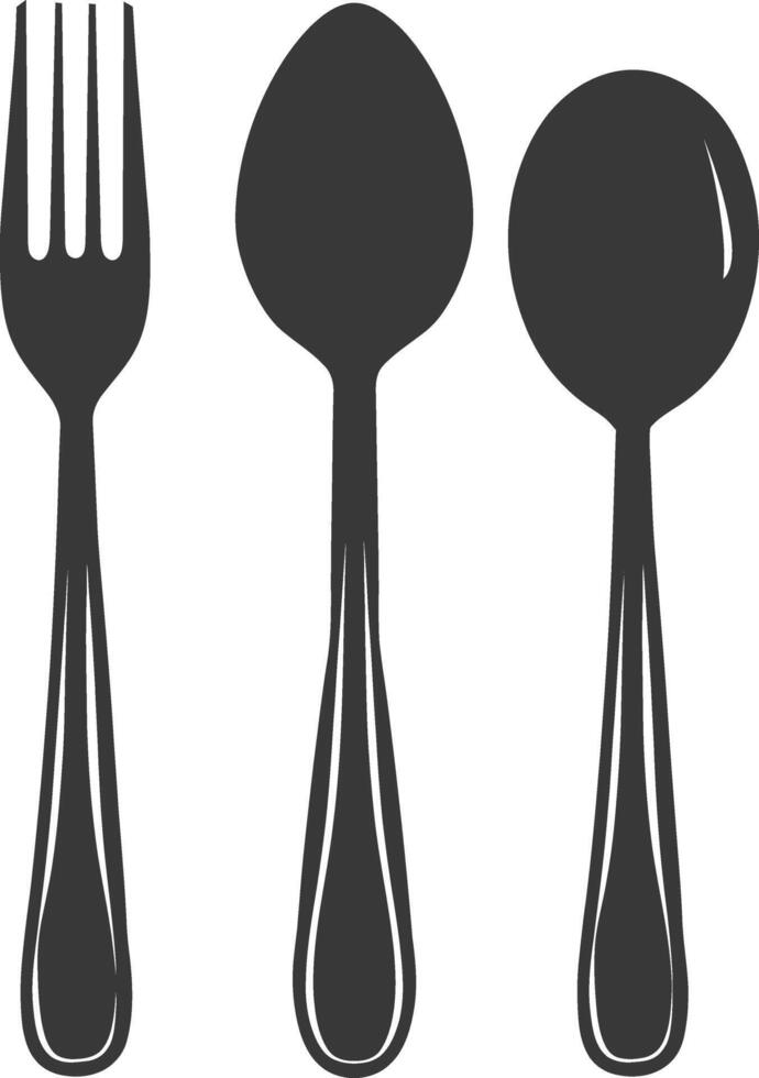 silhouette cutlery with fork spoon knife black color only vector