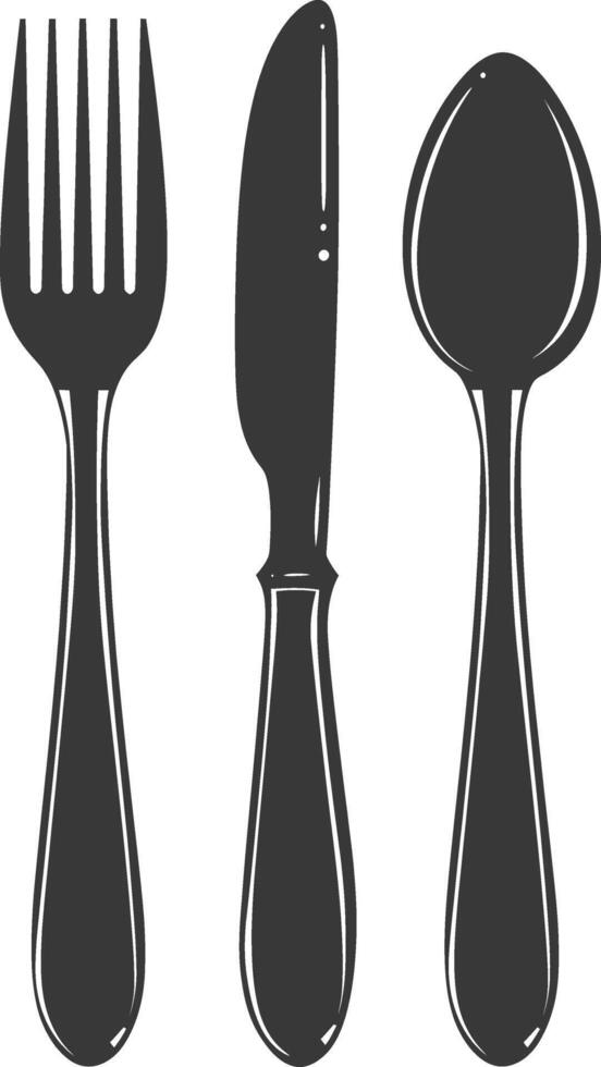 silhouette cutlery with fork spoon knife black color only vector