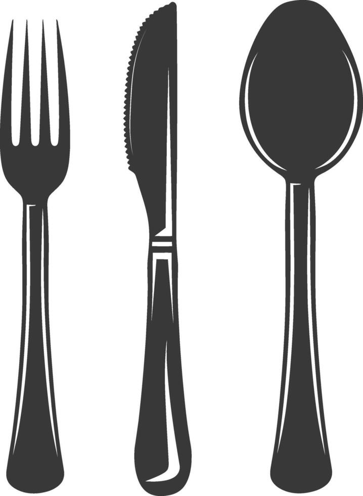 silhouette cutlery with fork spoon knife black color only vector