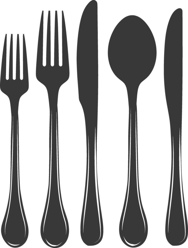 silhouette cutlery with fork spoon knife black color only vector