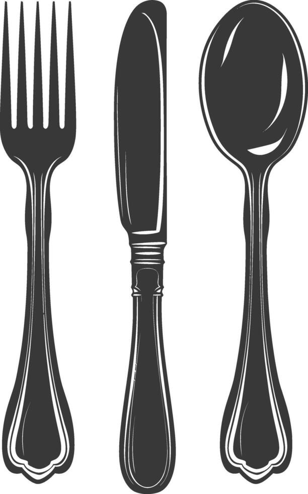 silhouette cutlery with fork spoon knife black color only vector