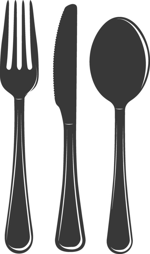 silhouette cutlery with fork spoon knife black color only vector
