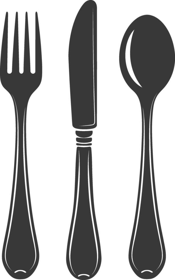 silhouette cutlery with fork spoon knife black color only vector