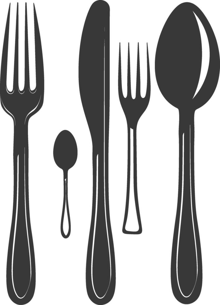 silhouette cutlery with fork spoon knife black color only vector