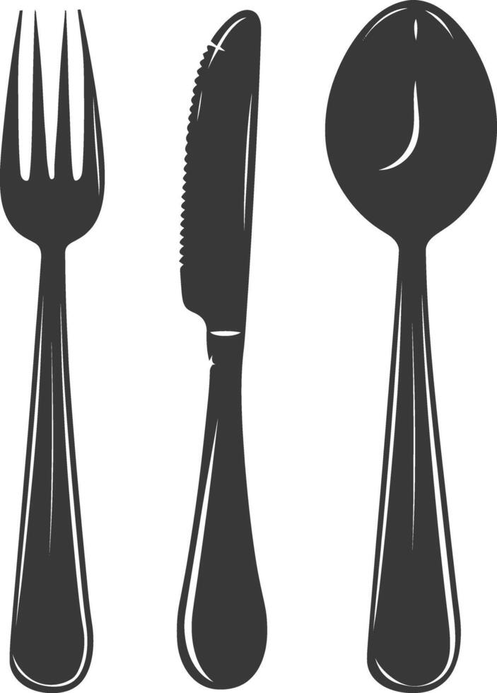silhouette cutlery with fork spoon knife black color only vector