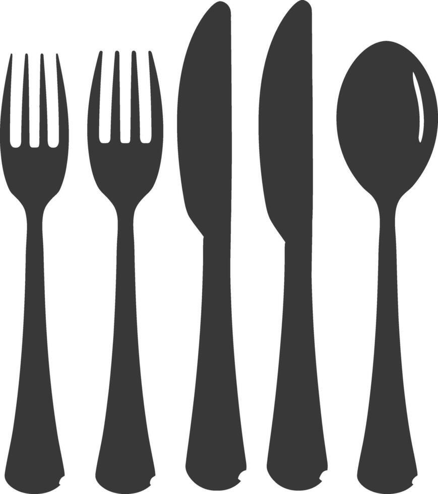 silhouette cutlery with fork spoon knife black color only vector