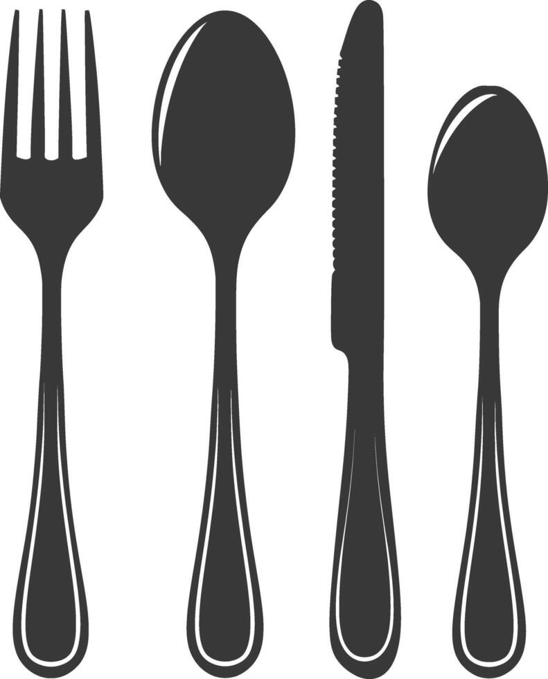 silhouette cutlery with fork spoon knife black color only vector