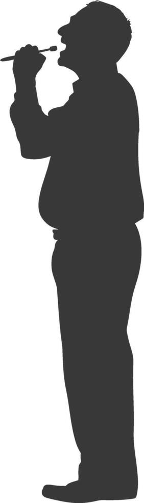silhouette elderly man brushing teeth full body black color only vector