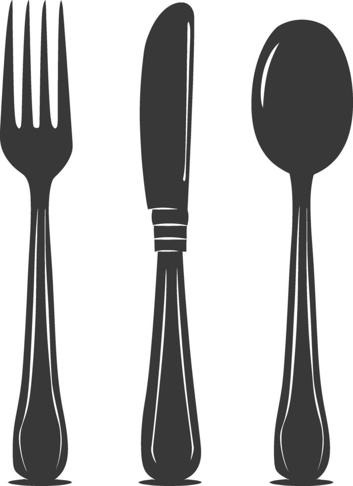 silhouette cutlery with fork spoon knife black color only vector