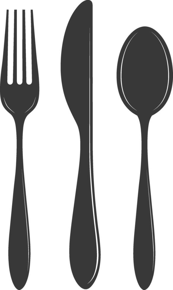 silhouette cutlery with fork spoon knife black color only vector