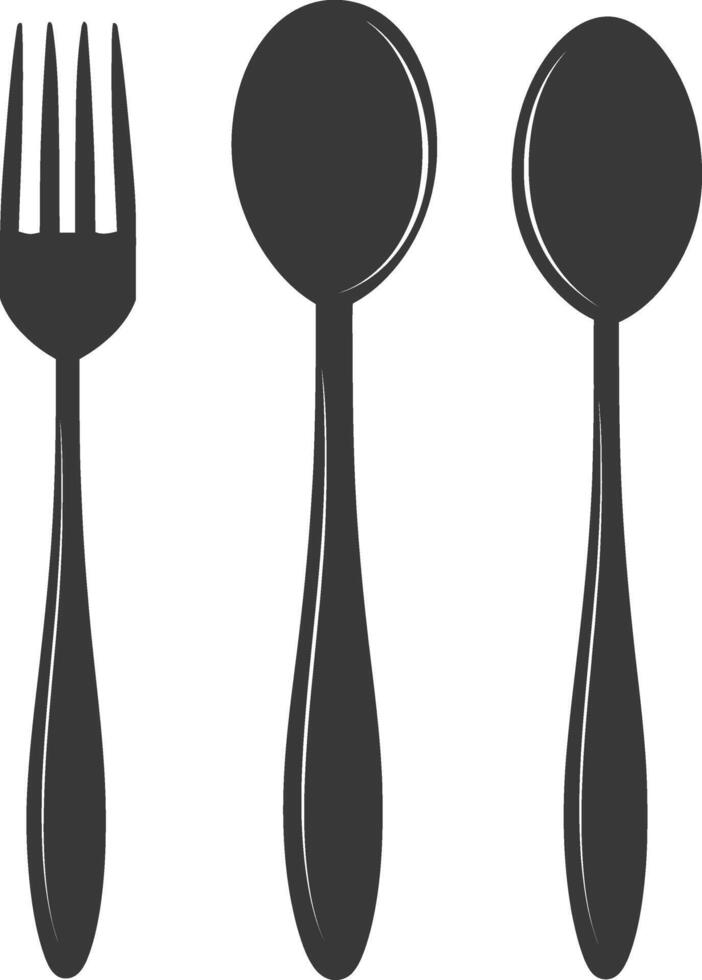 silhouette cutlery with fork spoon knife black color only vector