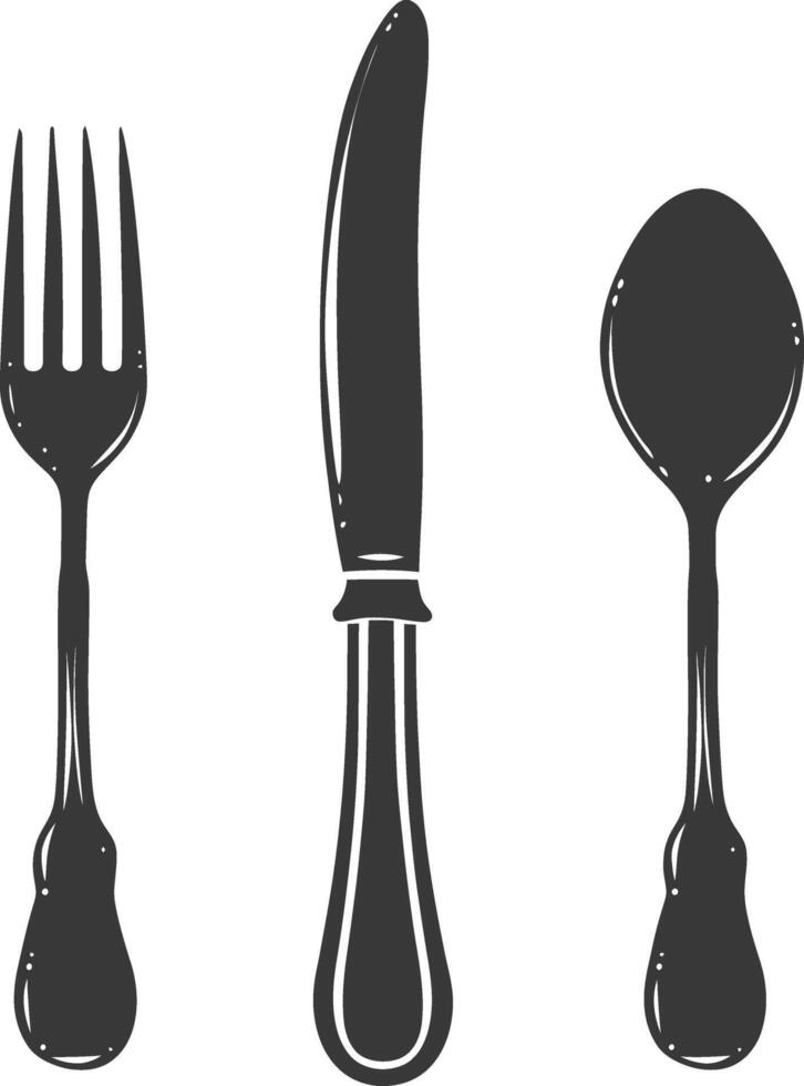 silhouette cutlery with fork spoon knife black color only vector