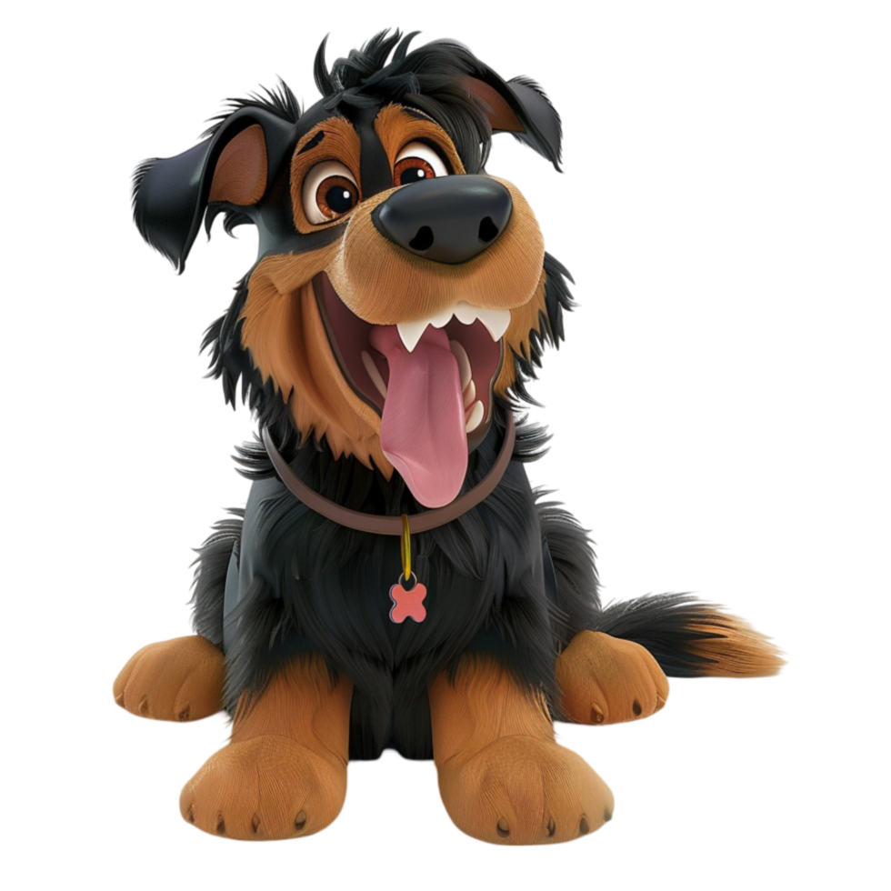 A Cartoon dog sitting on the floor with its tongue out on a transparent background png