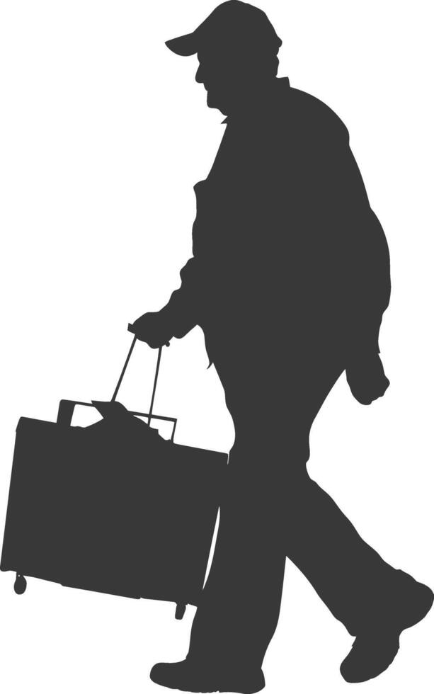 silhouette elderly man carry goods in loader box black color only vector
