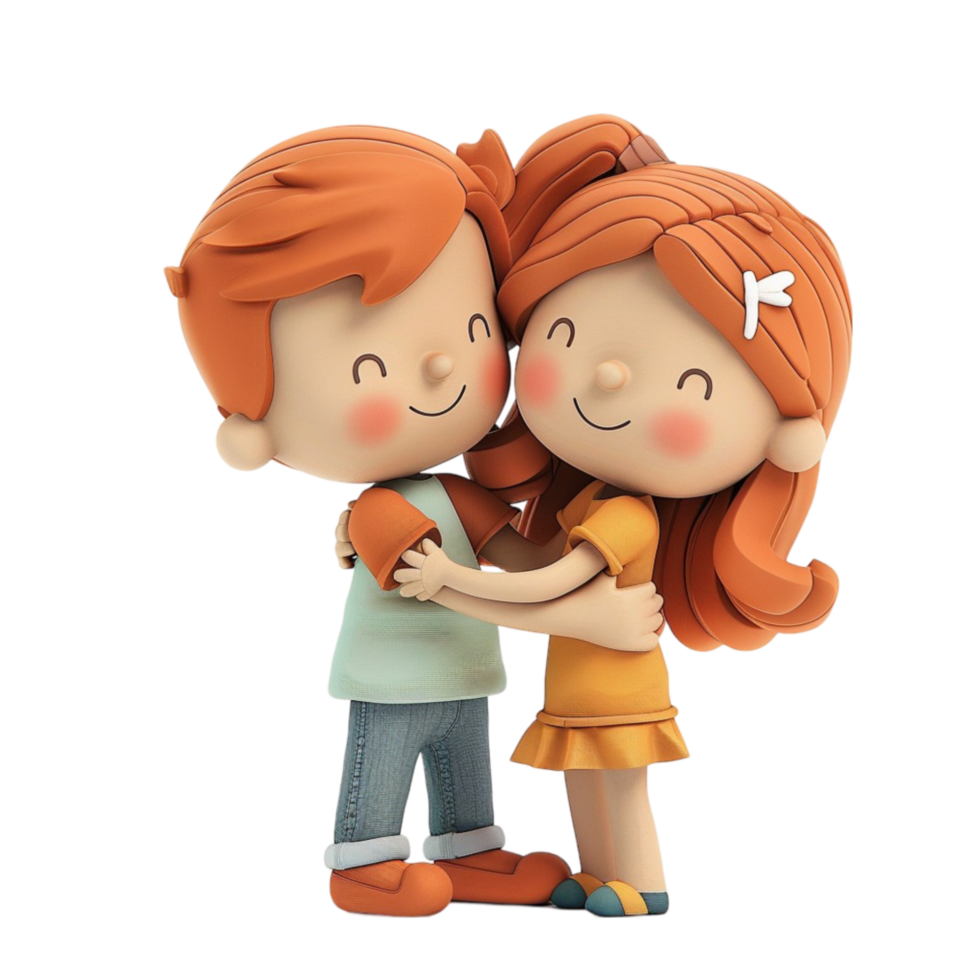 Cartoon boy and girl hugging each other, on a transparent background png
