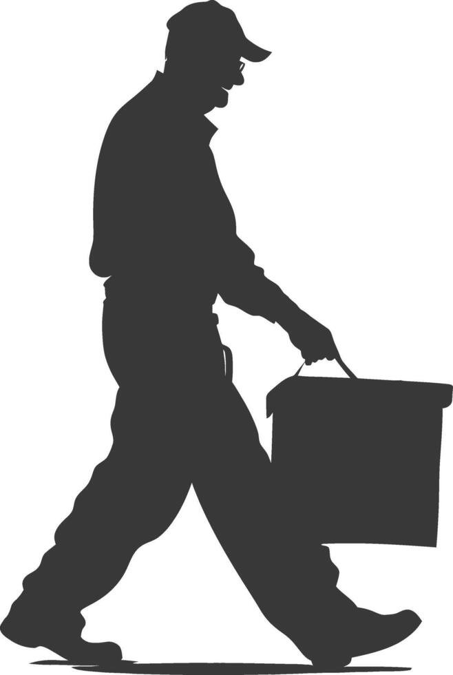 silhouette elderly man carry goods in loader box black color only vector