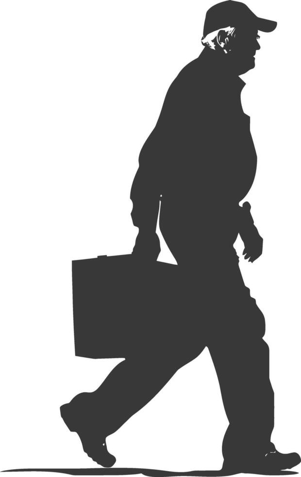 silhouette elderly man carry goods in loader box black color only vector