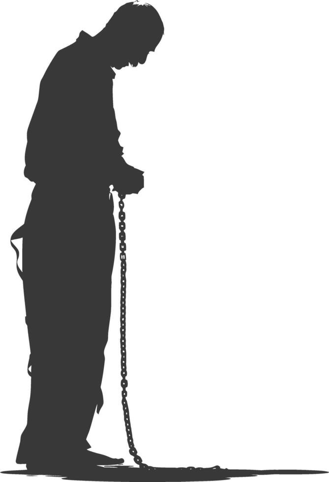 silhouette elderly man slave with shackle full body black color only vector