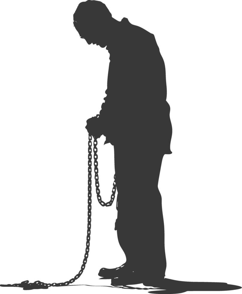 silhouette elderly man slave with shackle full body black color only vector