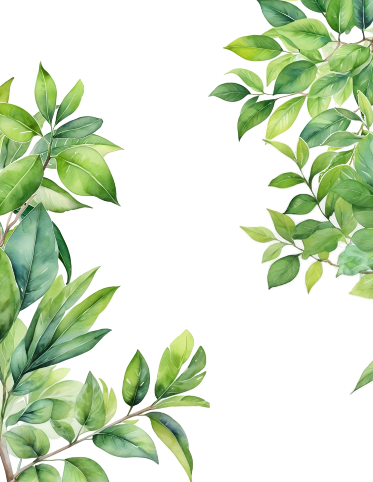watercolor green leaves branch botanical frame border png