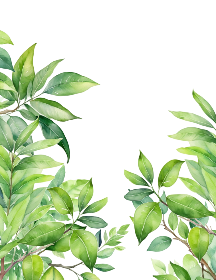 watercolor green leaves branch botanical frame border png