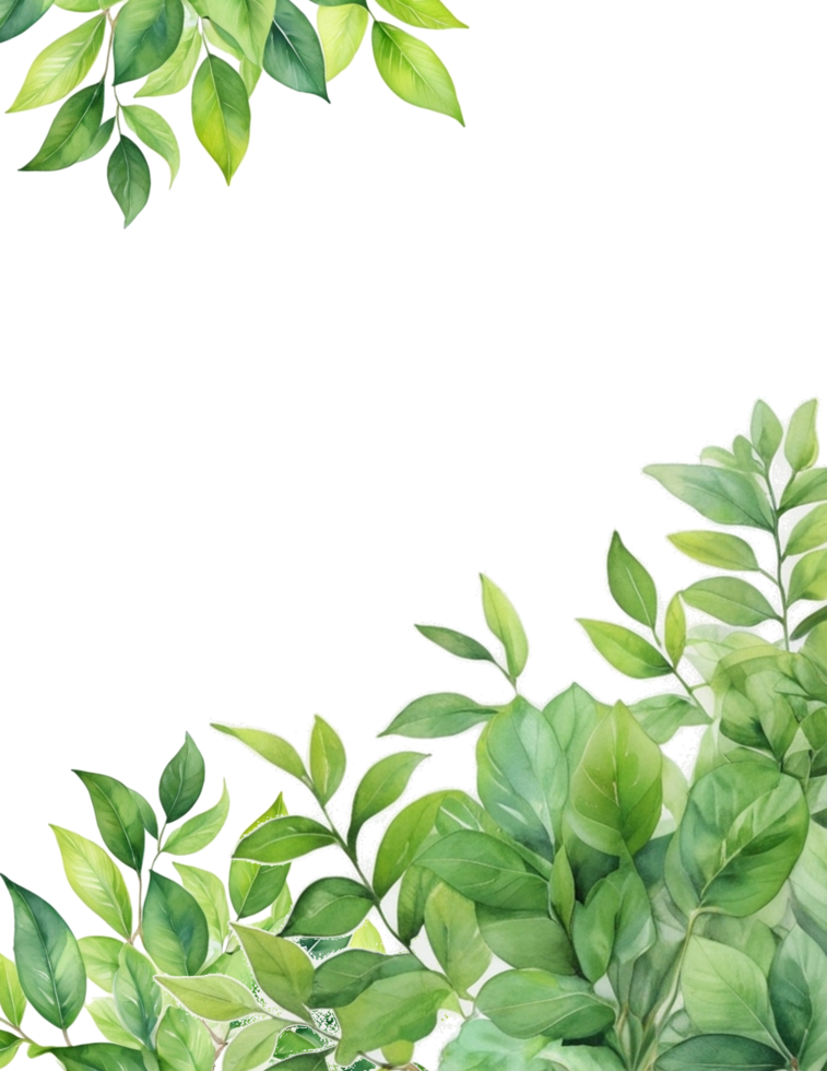 watercolor leaves frame isolated, branches border background png