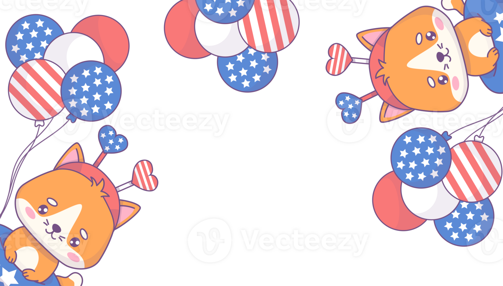 Independence Day banner. Cute patriotic cats png