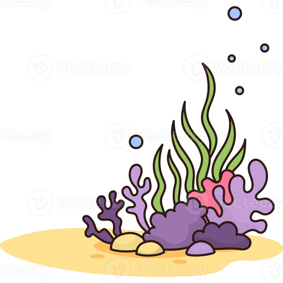 Underwater bottom with algae, corals and sand png