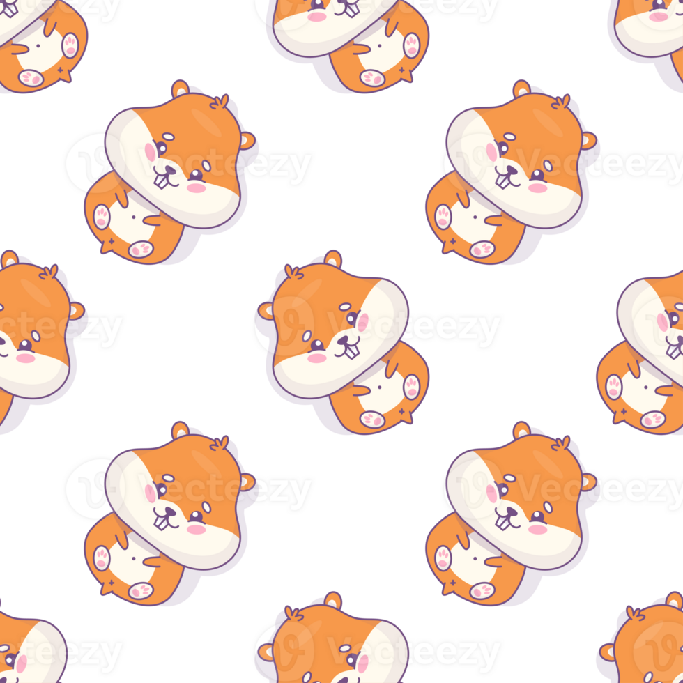 Seamless pattern with cute hamster lying on his back png