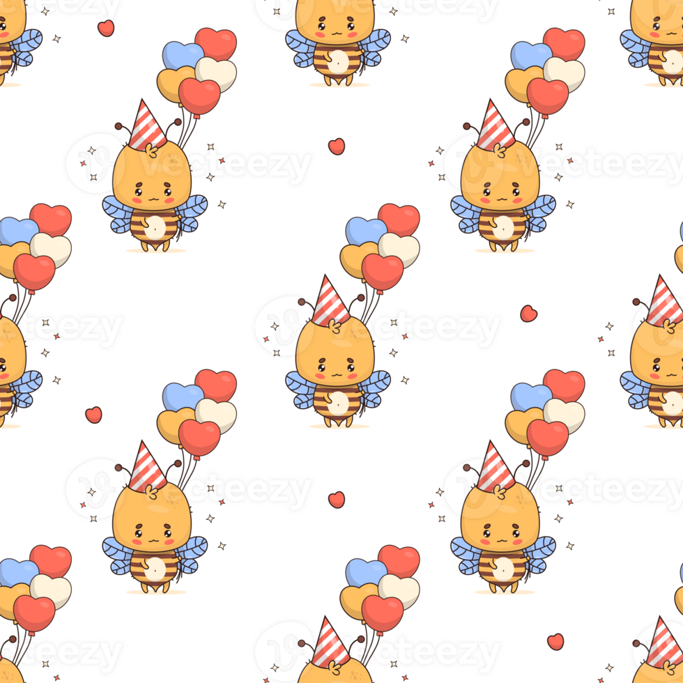 Seamless pattern with birthday bee with balloons png