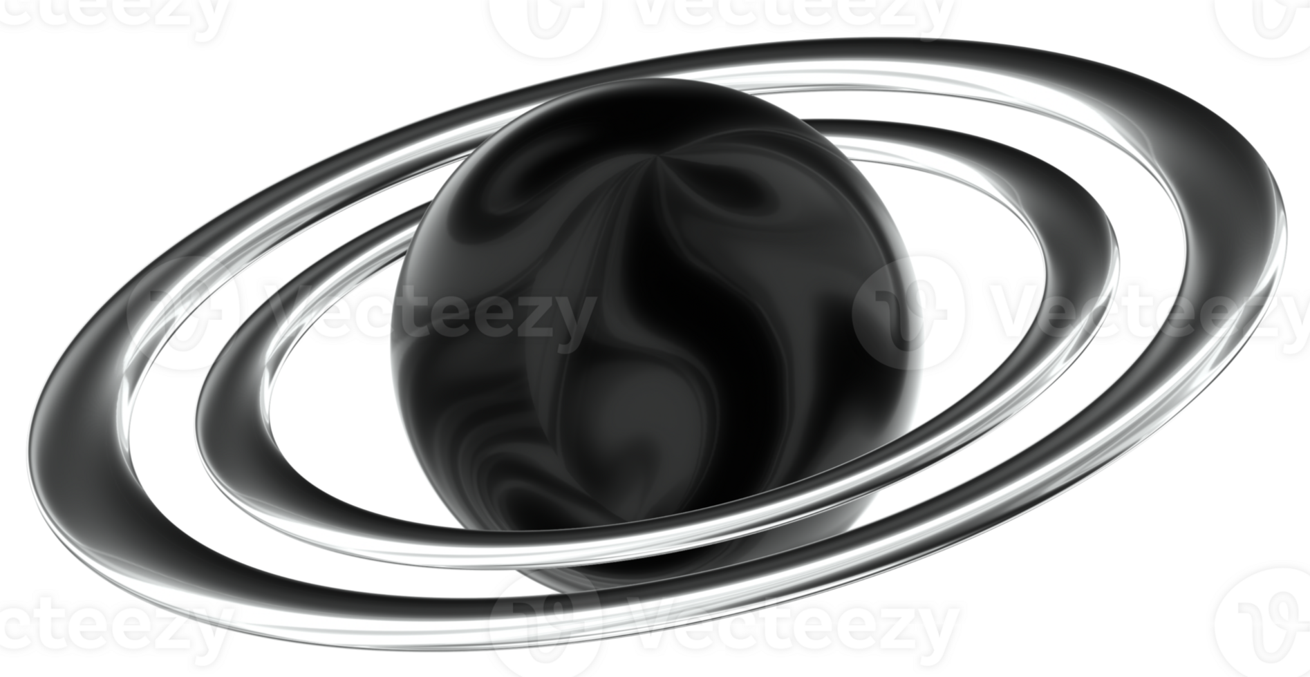 Planetary ring 3D Y2K Black Silver Metallic Chrome Illustration png