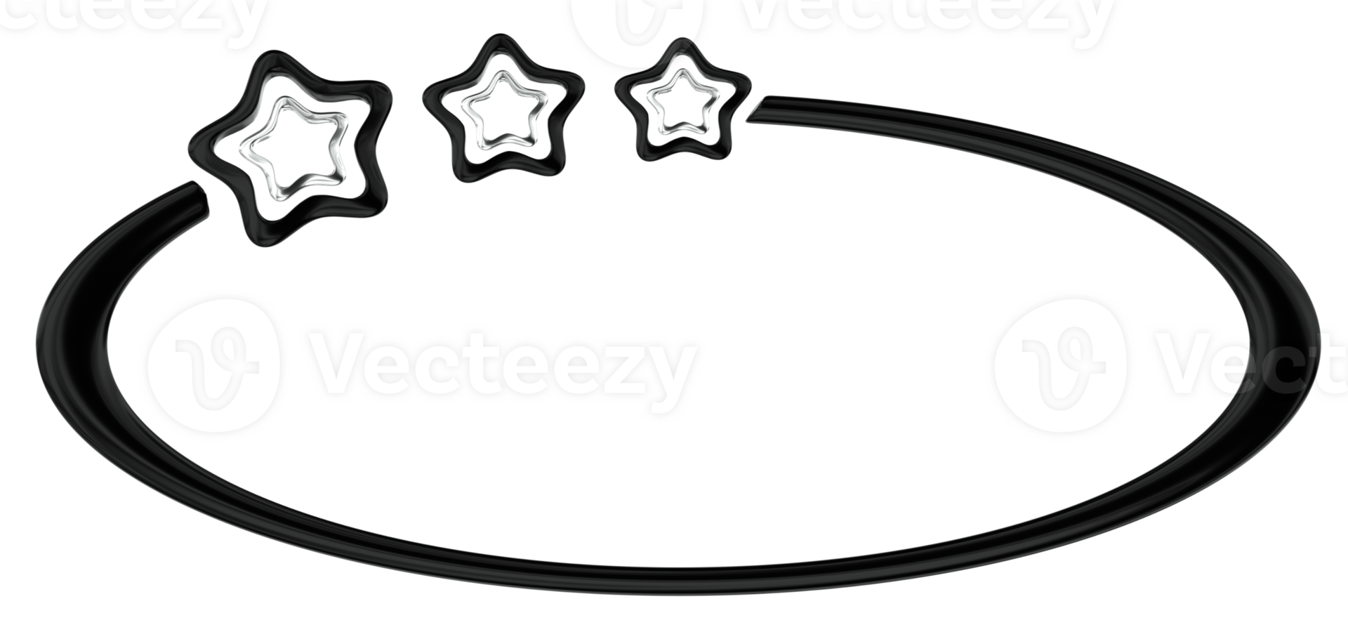 Rings and stars frame Abstract 3D Y2K Black Silver Metallic Chrome Illustration png