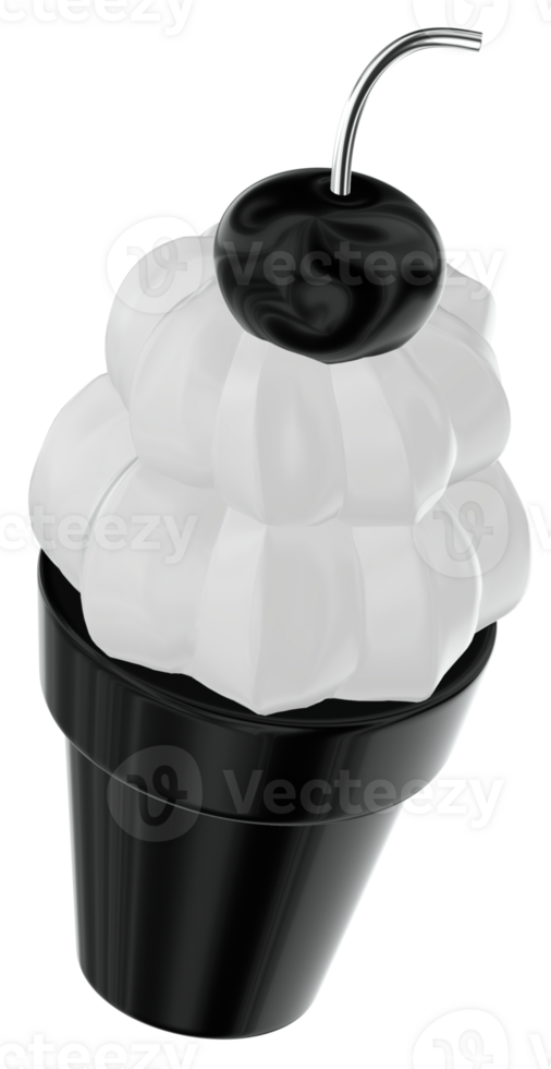 Ice cream cone 3D Y2K Black Silver Metallic Chrome Illustration png