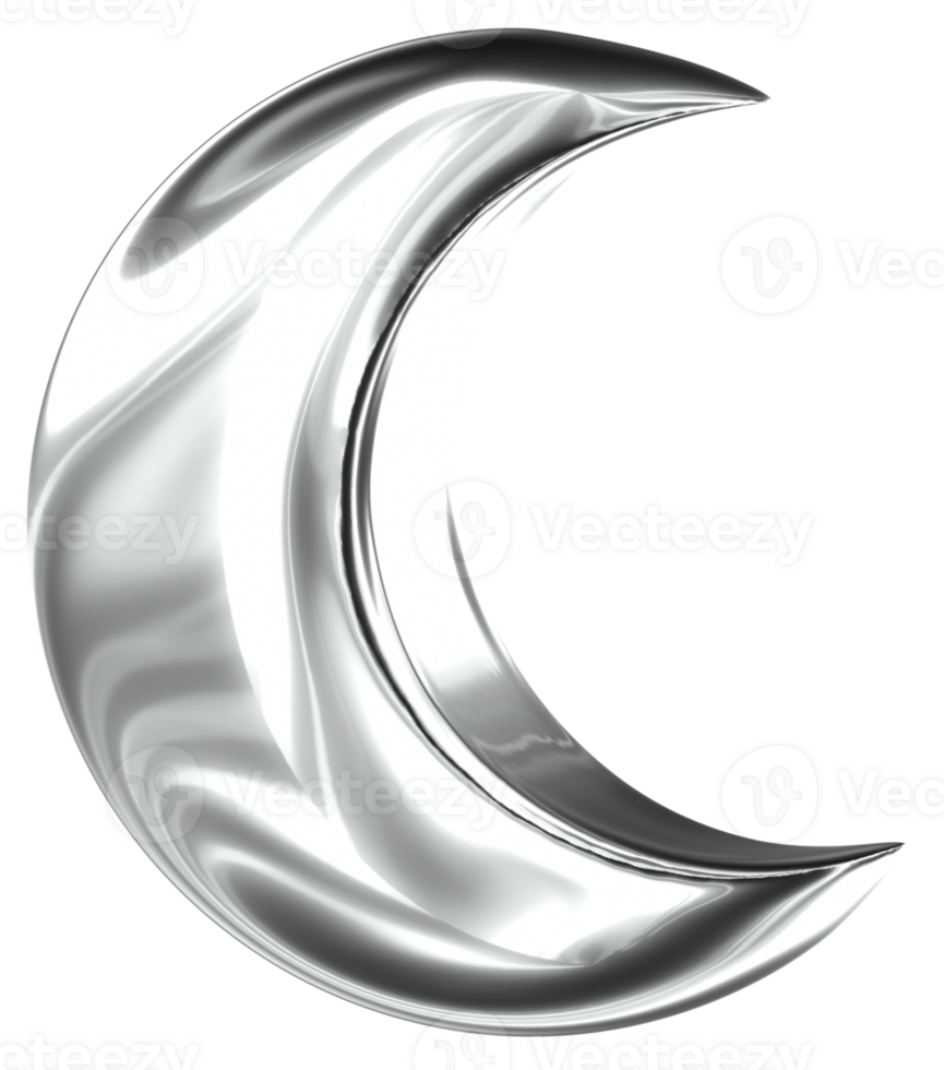 Moon 3D Y2K Silver Metallic Chrome Illustration png