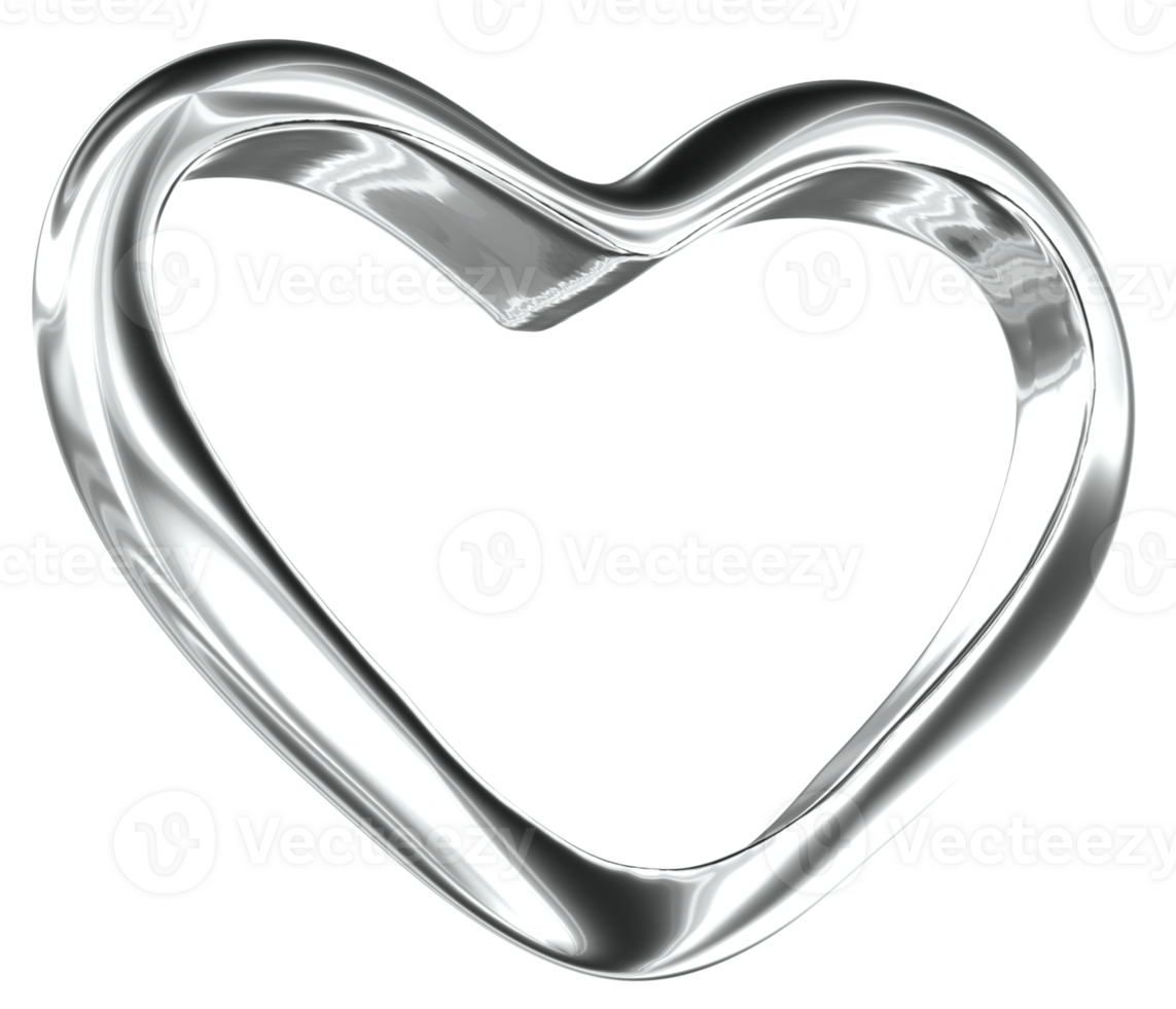 Heart 3D Y2K Silver Metallic Chrome Illustration png
