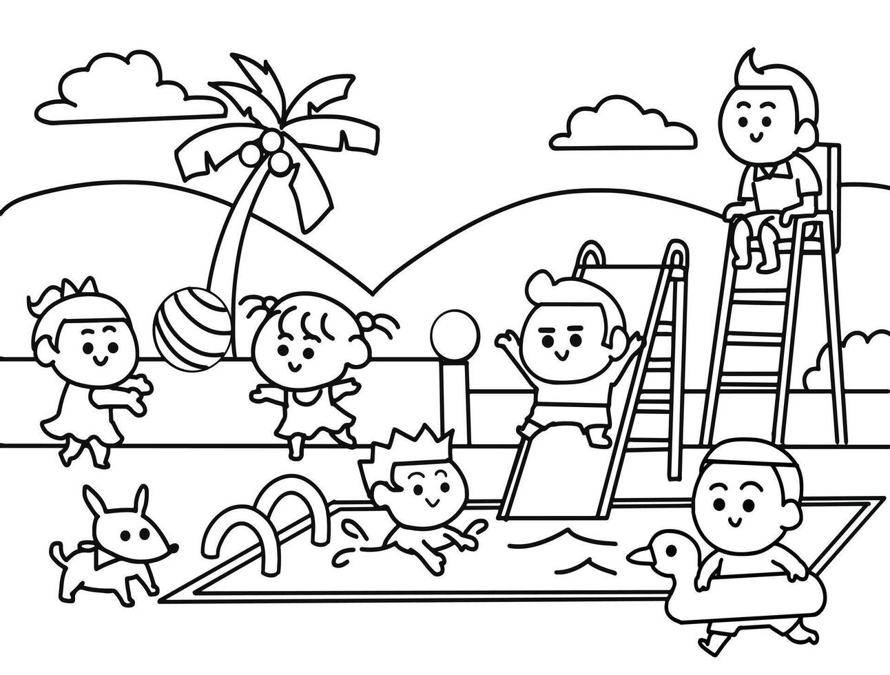 The children swimming at pool vector
