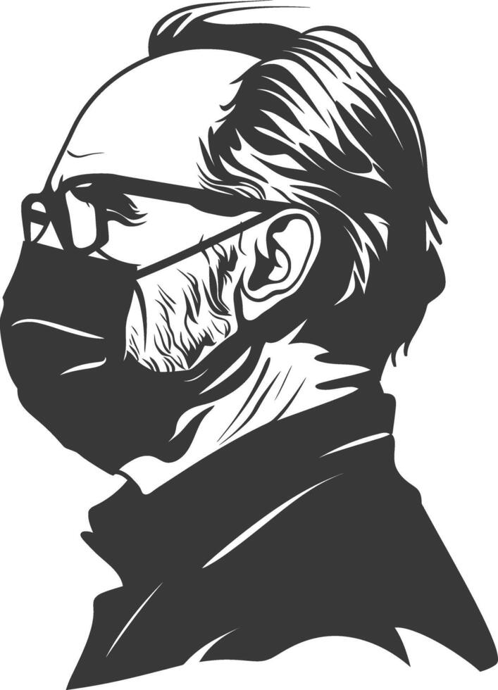 silhouette elderly man using face mask black color only vector
