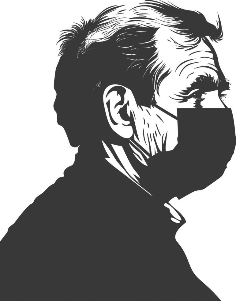 silhouette elderly man using face mask black color only vector