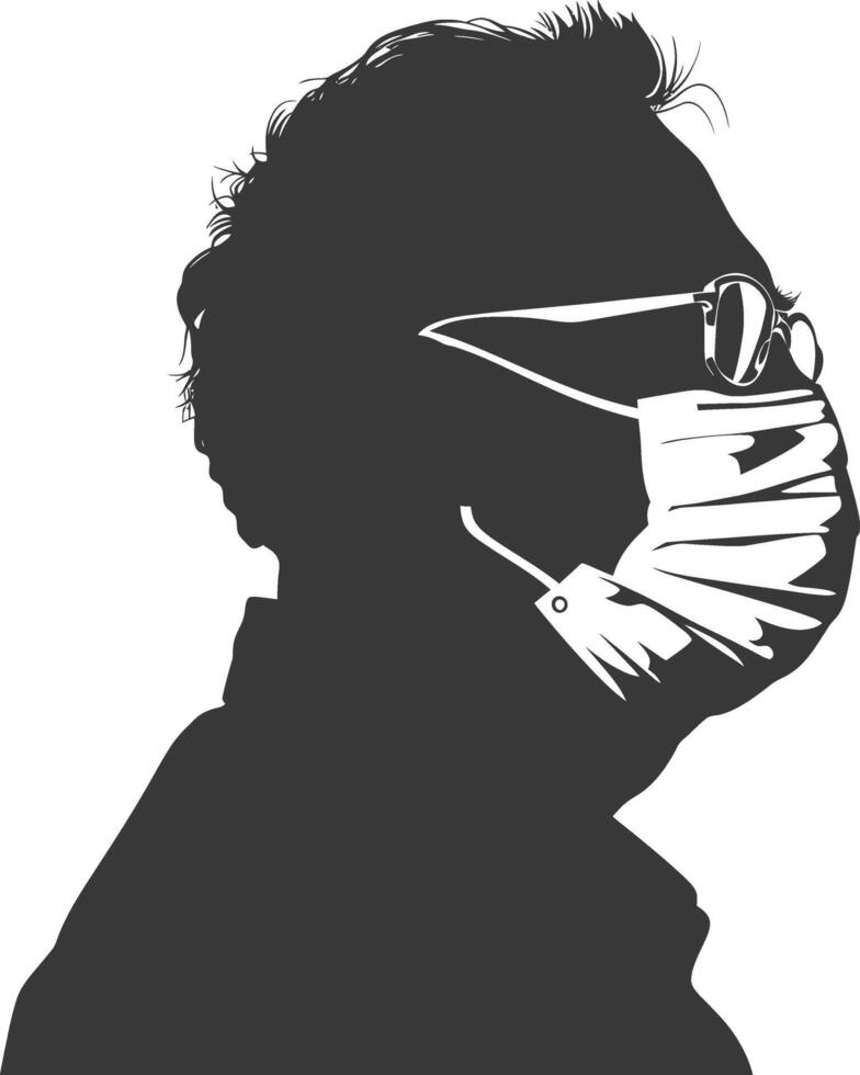 silhouette elderly man using face mask black color only vector