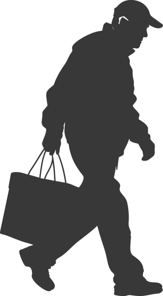 silhouette elderly man carry goods in loader box black color only vector