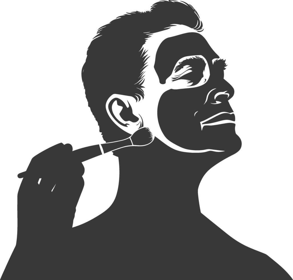 silhouette elderly man using beauty cosmetic face mask black color only vector