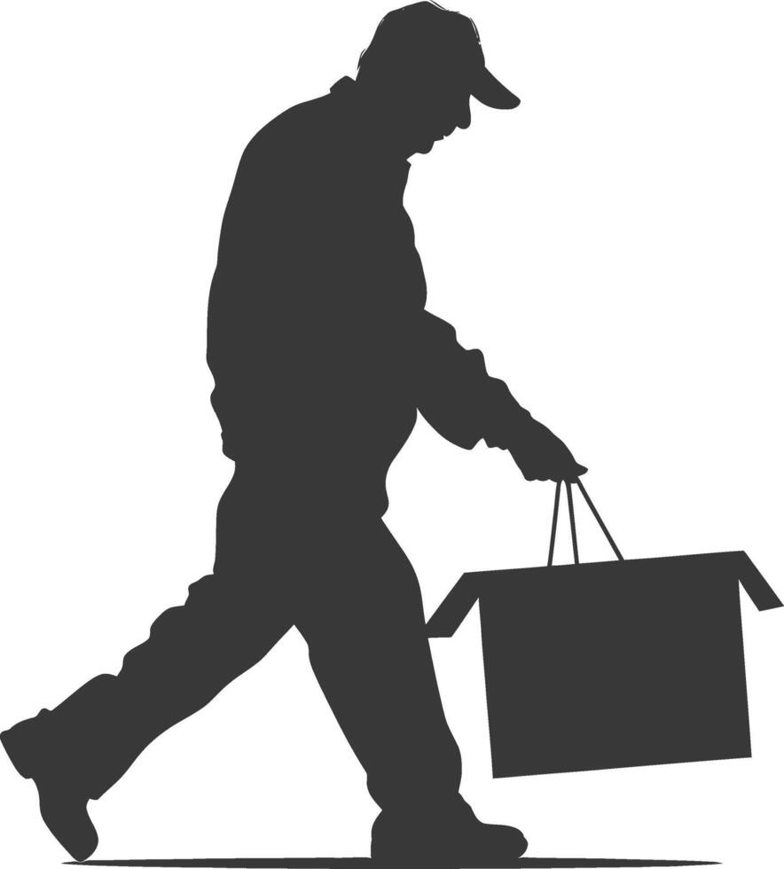 silhouette elderly man carry goods in loader box black color only vector