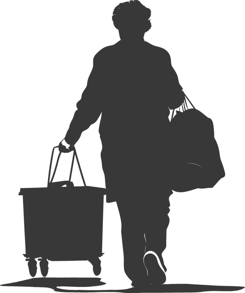 silhouette elderly woman carry goods in loader box black color only vector