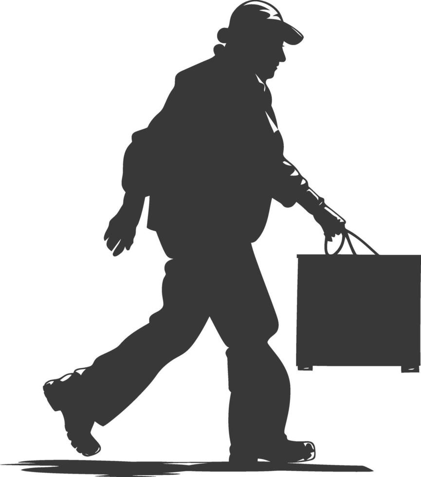 silhouette elderly woman carry goods in loader box black color only vector