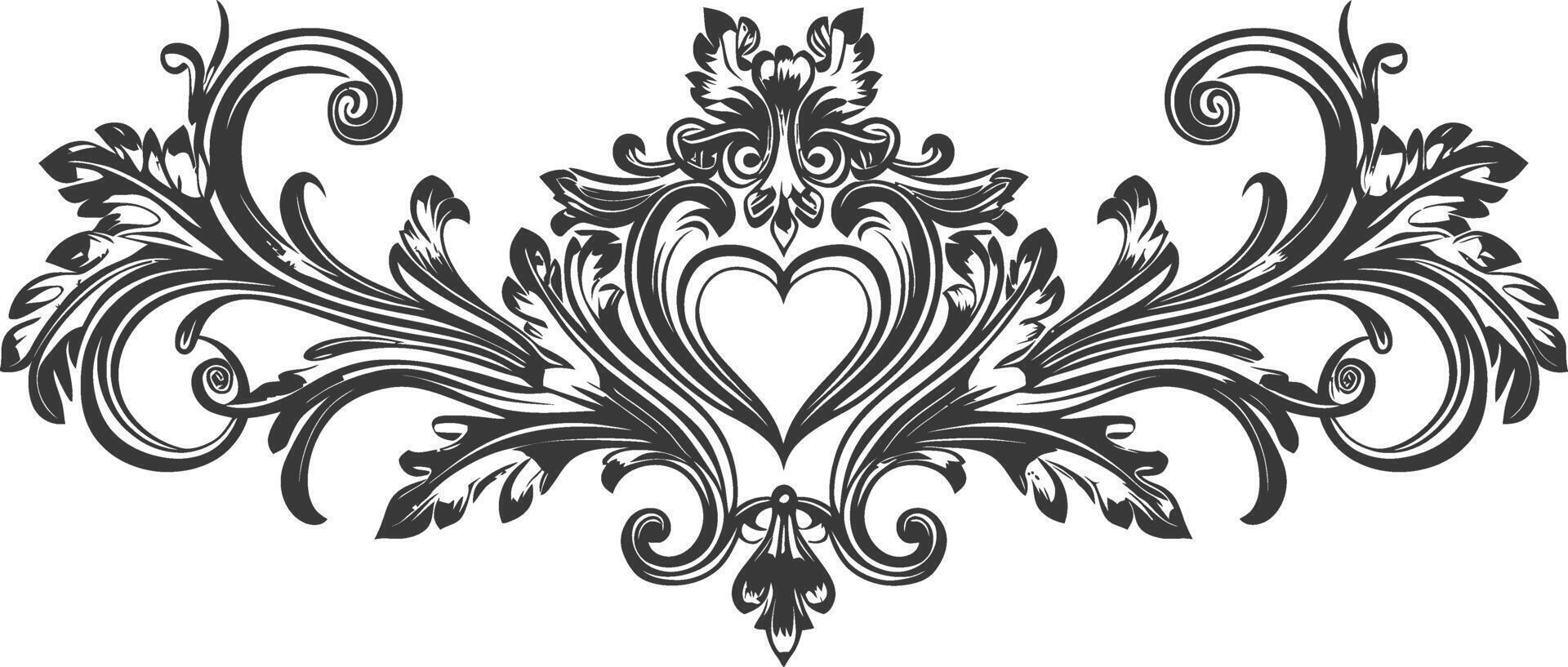 horizontal line divider with Hearth shape Baroque engraving style black color only vector