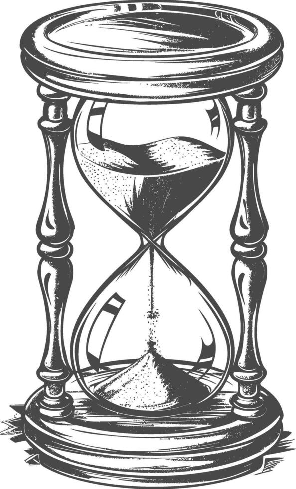 hourglass with engraving style black color only vector