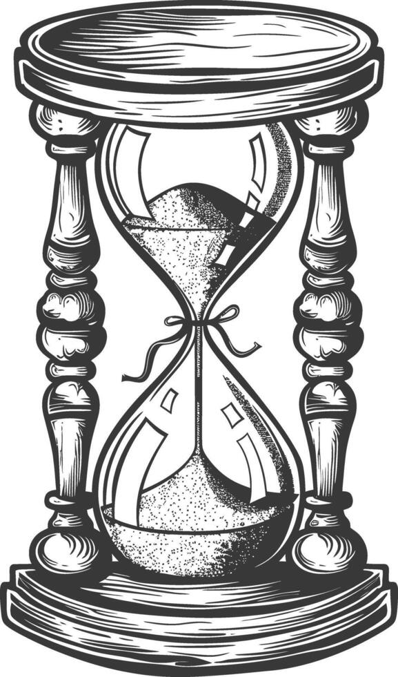 hourglass with engraving style black color only vector