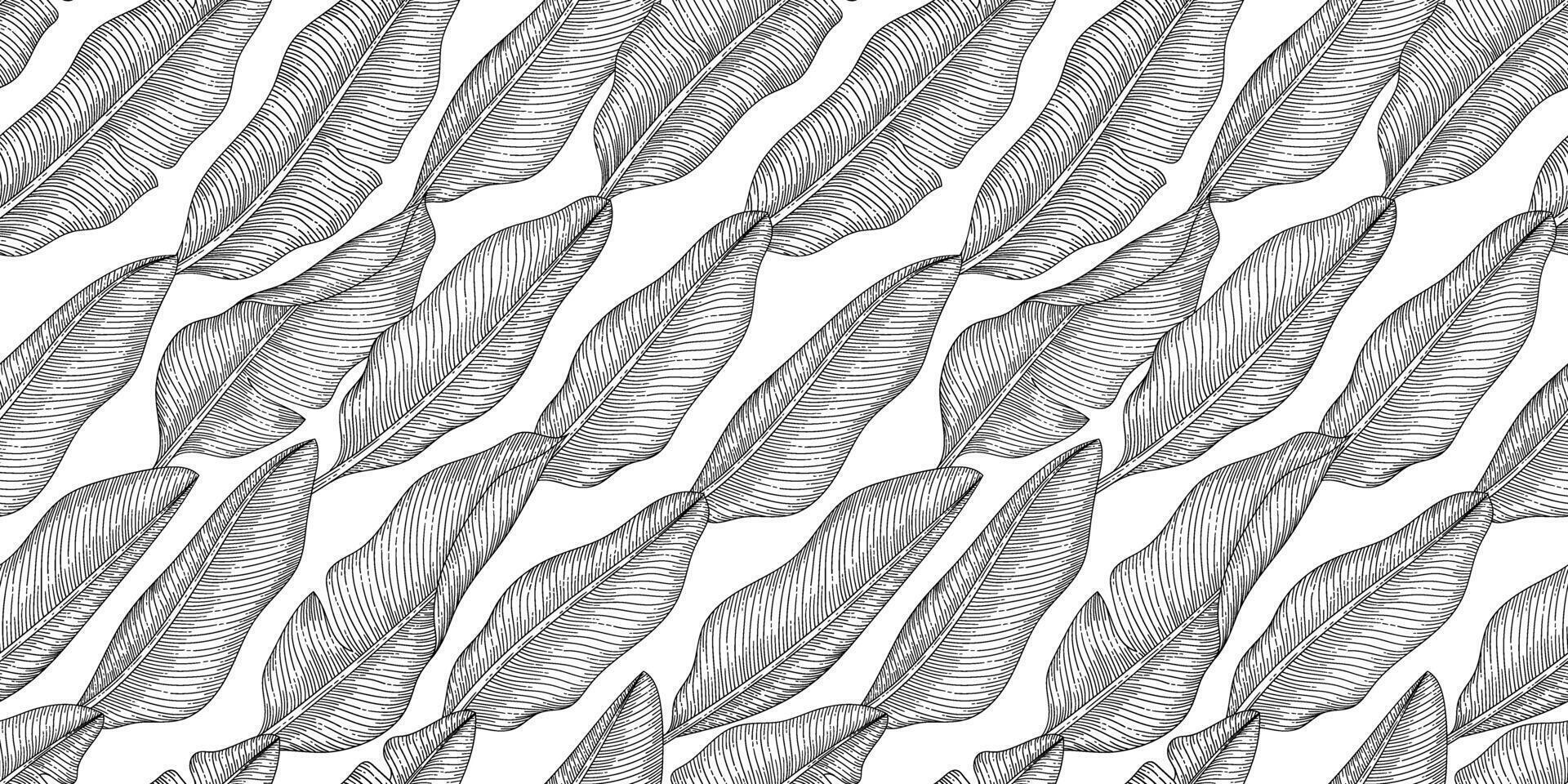 Banana leaf pattern black and white illustration vector